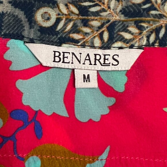 Benares Pink Boho Floral Kimono Jacket M Open Front Duster Robe Mixed Print - Picture 5 of 8